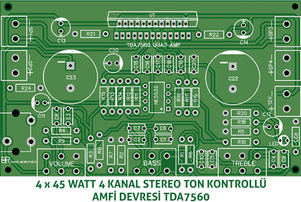 4x45 Watt Ton Kontrol Özellikli Amfi Devresi TDA7560