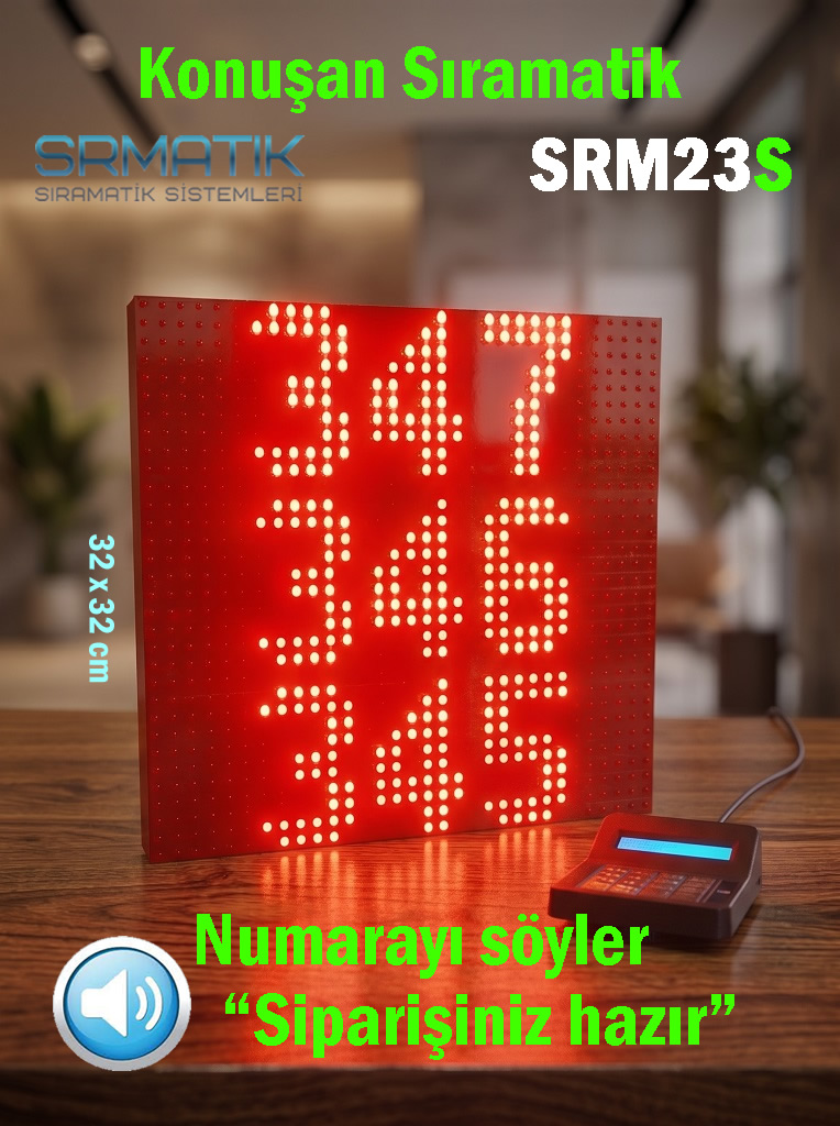 3 Satır Self servis, fastfood, kafe Konuşan Numaratör – SRM23S (Kablosuz Tak-çalıştır)